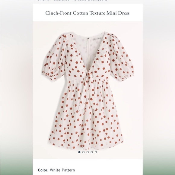 Abercrombie & Fitch Cream & Brown Polka Dot Puff Sleeve Mini Dress, Size SP - Picture 6 of 12
